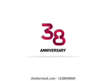 38 Years Anniversary Red ribbon form number font. isolated on white background. 