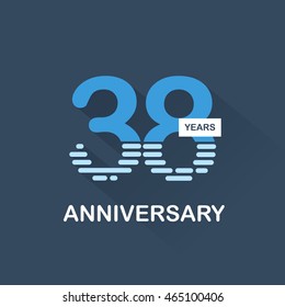 38 years anniversary, signs, symbols. blue, simple and flat design.