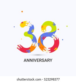 38 Years Anniversary, Splash Colored Logo Celebration Isolated on White Background