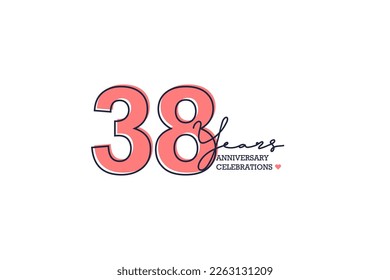 38 years anniversary. Anniversary template design concept with peach color and black line, design for event, invitation card, greeting card, banner, poster, flyer, book cover and print. Vector Eps10