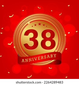 38 years anniversary. Anniversary template design concept with gold and red colors , design for event, invitation card, greeting card, banner, poster, flyer, book cover and print. Vector Eps10