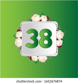 38 Years anniversary. Vector design greeting card with decorative floral for celebration
