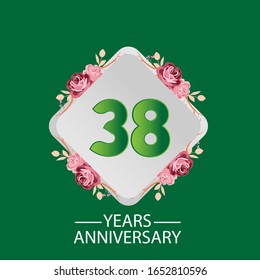 38 Years anniversary. Vector design greeting card with decorative floral for celebration