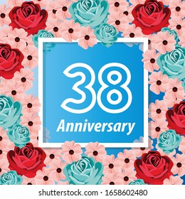38 Years anniversary. Vector design greeting card with decorative floral for celebration