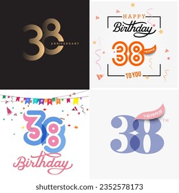 38 years anniversary vector number icon, birthday logo label, anniversary design