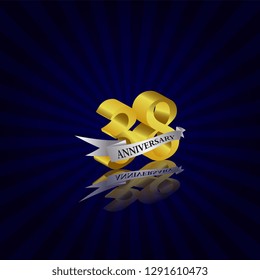 38 years anniversary Vector Template Design with golden color and silver ribbon isolated on blue sunburst background illustration for celebration event - Vector