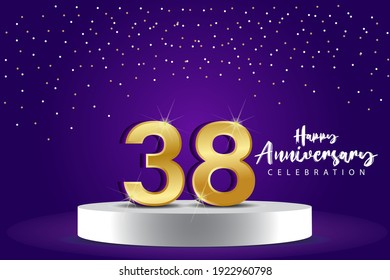 38 Years Anniversary Vector Template Design Illustration. Blue 3d Numbers with podium stage for celebration