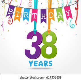 38 Years Birthday Celebration greeting card Design