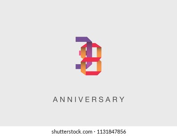 38 Years colorful Anniversary design with overlapping font number, isolated on white background