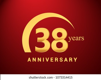 38 years golden anniversary logo with golden ring isolated on red background, can be use for birthday and anniversary celebration.