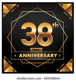 38 years golden anniversary logo celebration with ring and ribbon. Greeting card and cover template.