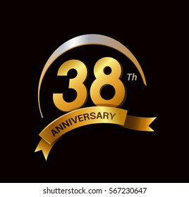 38 years golden anniversary logo celebration with ring and ribbon.