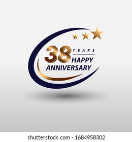 38 years golden happy anniversary logo celebration vector graphic