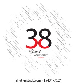 38 years old celebrating classic logo. Colored happy anniversary template numbers. Greetings celebrates. Traditional framed digits of ages. Special prize, % off, O or 0. Card's or label's idea.