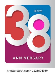 38 years old celebrating modern logo. Colored happy anniversary template numbers. vector design for celebration, invitation card, and greeting card