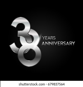 38 years silver anniversary celebration overlapping number logo, isolated on dark background