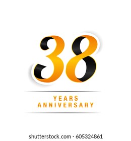 38 Years Yellow and Black  Anniversary  Logo Celebration Isolated on White Background