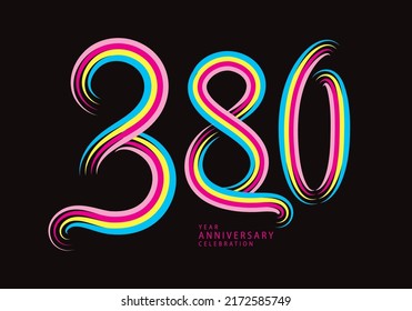 380 number design vector, graphic t shirt, 380 years anniversary celebration logotype colorful line,380th birthday logo, Banner template, logo number elements for invitation card, poster, t-shirt.