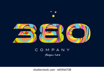 380 number digit numeral logo colored colorful rainbow acrylic modern creative vector icon design template