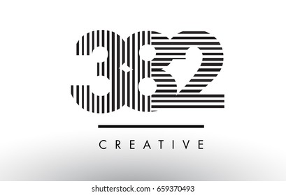 382 Black and White Number Logo Design with Vertical and Horizontal Lines.