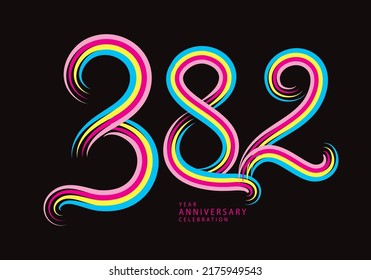 382 number design vector, graphic t shirt, 382 years anniversary celebration logotype colorful line,382th birthday logo, Banner template, logo number elements for invitation card, poster, t-shirt.