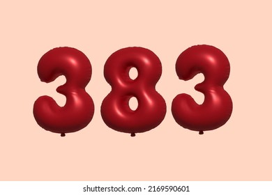 383 3d number balloon made of realistic metallic air balloon 3d rendering. 3D Red helium balloons for sale decoration Party Birthday, Celebrate anniversary, Wedding Holiday. Vector illustration