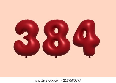 384 3d number balloon made of realistic metallic air balloon 3d rendering. 3D Red helium balloons for sale decoration Party Birthday, Celebrate anniversary, Wedding Holiday. Vector illustration