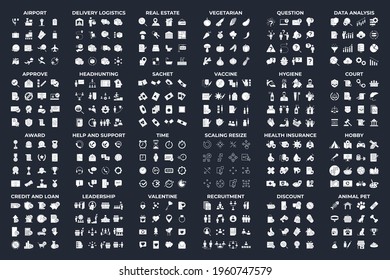 384 modern thin line icons. High quality pictograms. Linear icons set of Airport, animal pet, approve, hobby, etc symbol template for graphic and web design collection logo vector illustration