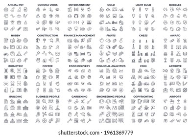 384 Modern Thin Line Icons. High Quality Pictograms. Linear Icons Set Of Animal Pet, Approve, Hobby, Award, Etc Symbol Template For Graphic And Web Design Collection Logo Vector Illustration