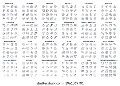 384 modern thin line icons. High quality pictograms. Linear icons set of question, Real Estate, Recruitment, sachet, etc symbol template for graphic and web design collection logo vector illustration
