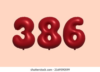 386 3d number balloon made of realistic metallic air balloon 3d rendering. 3D Red helium balloons for sale decoration Party Birthday, Celebrate anniversary, Wedding Holiday. Vector illustration
