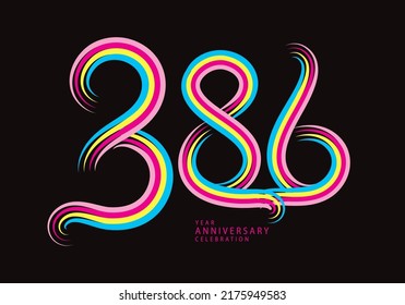 386 number design vector, graphic t shirt, 386 years anniversary celebration logotype colorful line,386th birthday logo, Banner template, logo number elements for invitation card, poster, t-shirt.