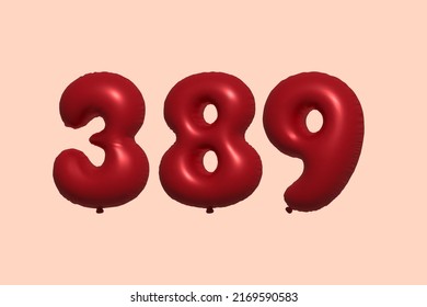 389 3d number balloon made of realistic metallic air balloon 3d rendering. 3D Red helium balloons for sale decoration Party Birthday, Celebrate anniversary, Wedding Holiday. Vector illustration