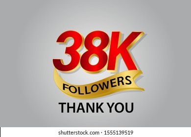 38K, 38.000 Followers  logo  Sign Ribbon Gold space Red and Gold number vector illustration - vector