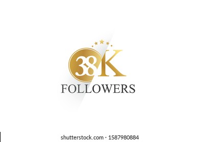 38K, 38.000 Followers Thank you. Logo with golden and Spark light white color isolated on white background for social media, internet, website - Vector