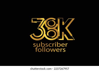 38K, 38.000 subscribers or followers blocks style with gold color on black background for social media and internet-vector