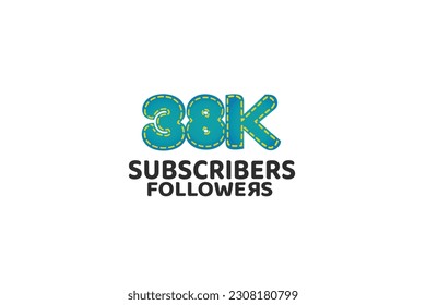 38K, 38.000 Subscribers Followers for internet, social media use - vector