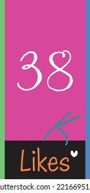 38K likes, social sites post, greeting card vector illustration on pink and black background