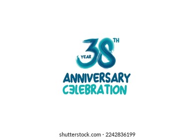 38th, 38 years, 38 year anniversary celebration fun style logotype. anniversary white logo with green blue color isolated on white background, vector design for celebrating event