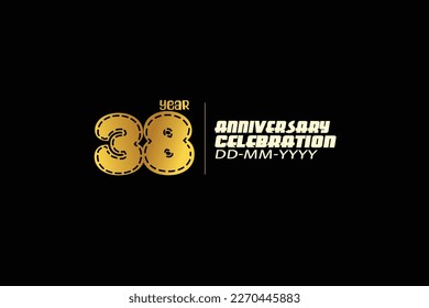 38th, 38 years, 38 year anniversary celebration abstract knit style logotype. anniversary with gold color isolated on black background-vector