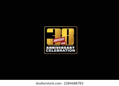 38th, 38 years, 38 year anniversary celebration rectangular abstract style logotype. anniversary with gold color isolated on black background, vector design for celebration vector.eps