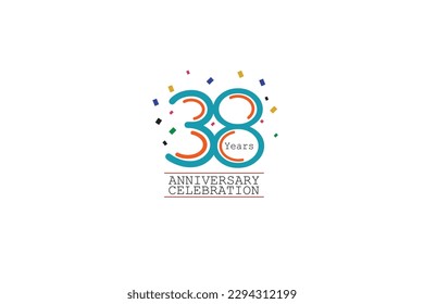 38th, 38 years, 38 year anniversary 2 colors blue and orange on white background abstract style logotype, vector design for celebration vector