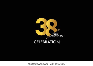 38 años, 38 años, 38 años de color dorado sobre fondo negro de estilo abstracto logotipo. aniversario con color dorado aislado en fondo negro, diseño vectorial para vectores de celebración