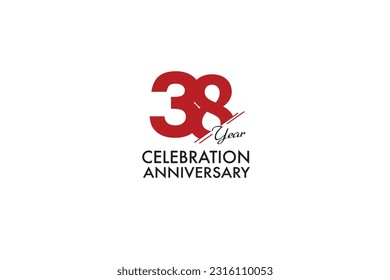 38th, 38 years, 38 year anniversary with red color isolated on white background, vector design for celebration vector