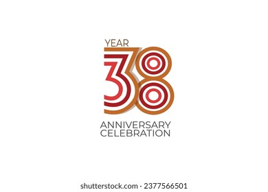 38th, 38 years, 38 year anniversary with retro style in 3 colors, red, pink and brown on white background for invitation card, poster, internet, design, poster, greeting cards, event - vector