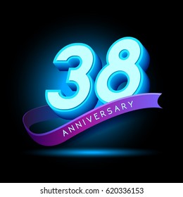 38th Anniversary 3D text with glow effect .celebration vector  template design