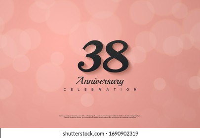 38th anniversary background with an illustration of a black colored number on a pink background.
