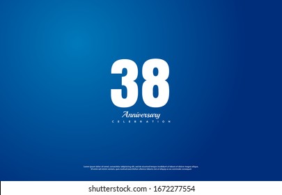 38th anniversary background with illustrations of white figures with light effects.