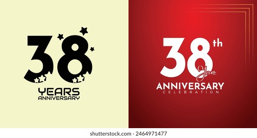 38th Anniversary celebration, 38 Anniversary celebration, Realistic 3d sign, stars, festive illustration, red background with White number, 38,49
