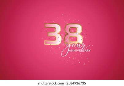 38th Anniversary celebration, 38 Anniversary celebration, Realistic 3d sign, stars, pink background, festive illustration, golden, Pink number 38 sparkling confetti, 39